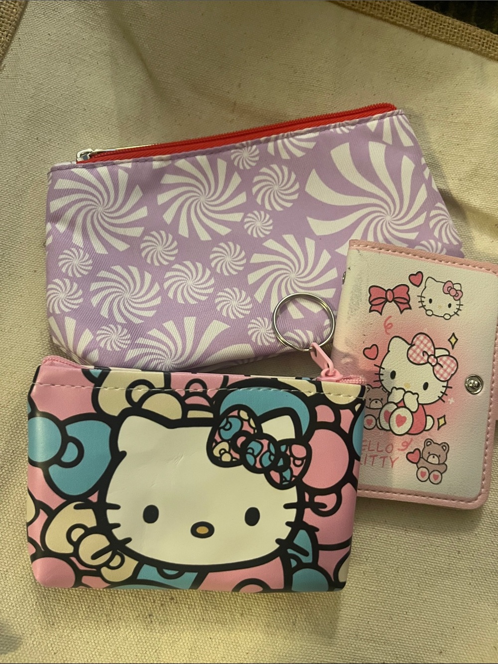 Hello Kitty Pink, Lavender & Pink Accessory Pouch Trio cute adorable 112